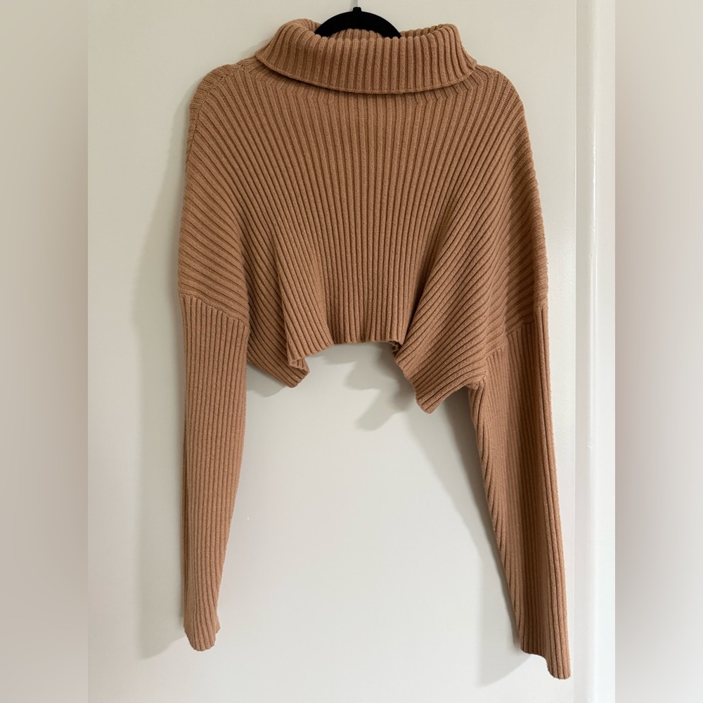 Mimosa Women's Tan Ribbed Cropped Sweater